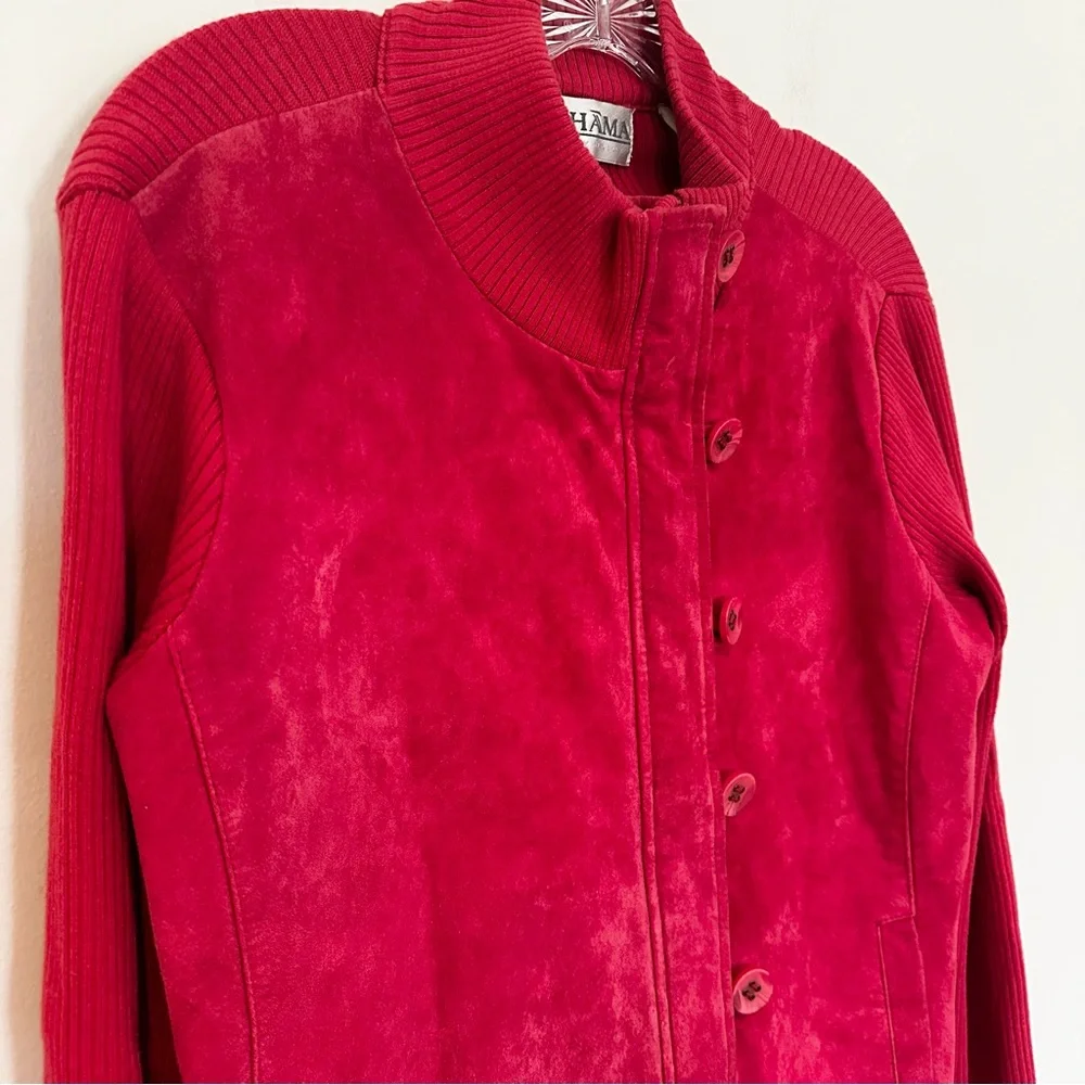 Tehama Nancy Haley Suede Ribbed Knit‎ Sleeves Jacket Women's Medium Fuchsia - Picture 2 of 9